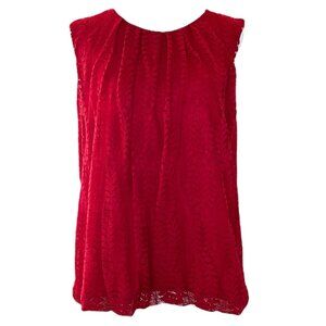 Liz Claiborne Career Red Floral Overlay Sleeveless Shell Blouse Tank Top